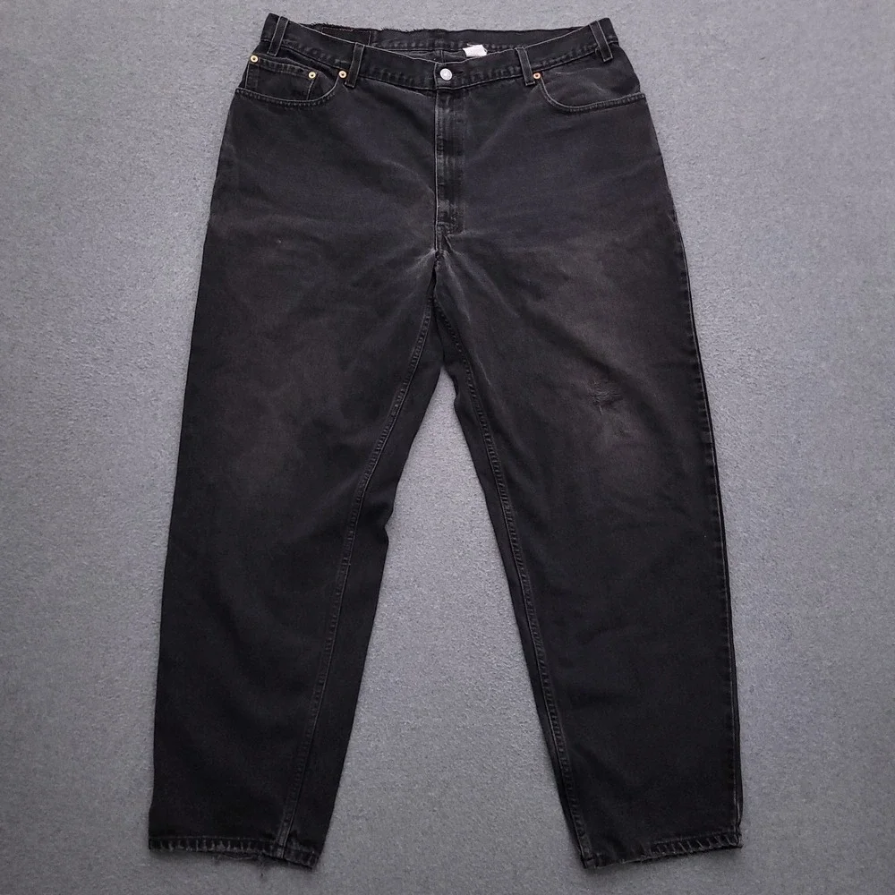 Levis 560 Jeans Mens 42x32 (40x31) Loose Fit Tapered Leg Black Distressed